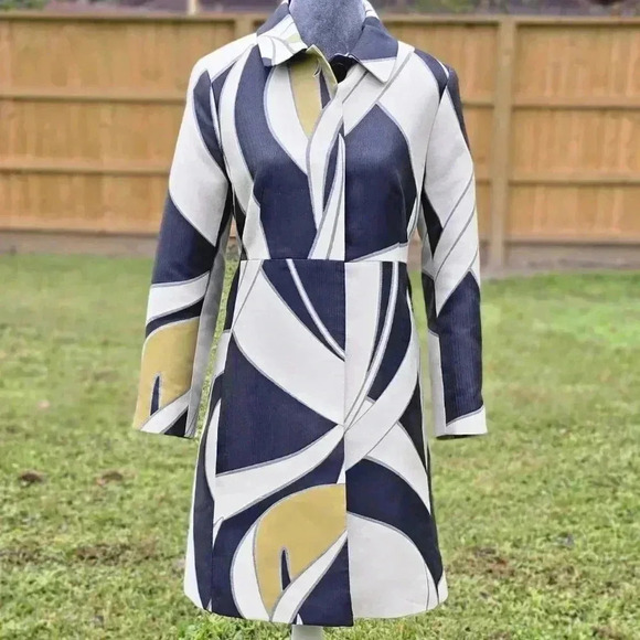 Mod Coat Ann Taylor Jacquard Vintage Inspired Abstract Print - Picture 3 of 16